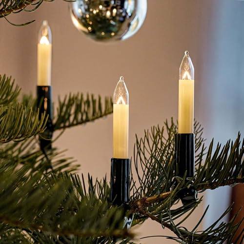 hellum Lichterkette Christbaum innen mit 20 Kerzen und teilbarem Stecker | Made in Germany warmweiß, Weihnachtsbeleuchtung mit Clip, 13,30m beleuchtet, Kabel grün, für Weihnachtsbaum <59lm 802009