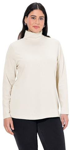 Ulla Popken Femme Grandes Tailles T-Shirt Manches Longues en Coton col Montant écru 58+ 646813 21-58+