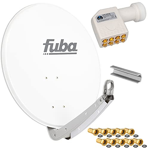 FUBA 65cm für 8 Teilnehmer (Direktanschluss) Digital SAT Anlage DAA650W + Octo LNB weiß 0,1dB Full HDTV 4K 3D + 16 Vergoldete F-Stecker und F- Montageschlüssel gratis dazu