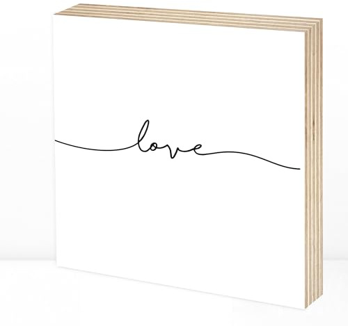 Wunderpixel® Holzbild love - 15x15x2cm zum Hinstellen/Aufhängen, Spruch - schwarz-weißes Holz-Schild Bild Poster Aufsteller zur Deko im Büro/Wohnung/Geschenk-Idee Mitbringsel zum Geburtstag
