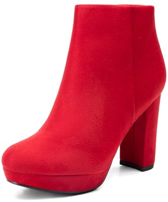 DREAM PAIRS Women's High Heel Ankle Boots Platform Booties,Red,8.5