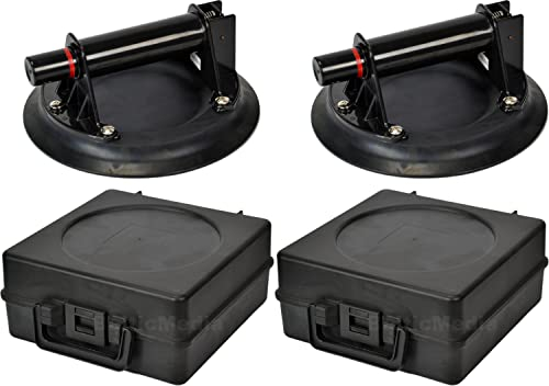 2er Set Vakuum Saugheber inkl. TRANSPORTKOFFER Glasheber Glassauger Saughalter Vakuumheber Plattenheber Sauggriff Saugteller Für FLACHE Und GLATTE Oberflächen - NICHT für: siehe Aufzählpunkte