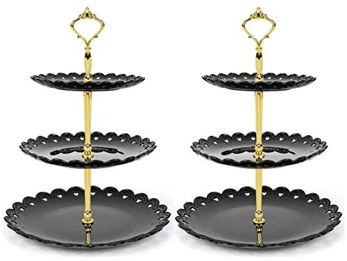 2 piezas de 3 niveles de postre redondo Soporte Candy Cupcake Fruit Bandeja de servicio para la fiesta de cumpleaños de la boda