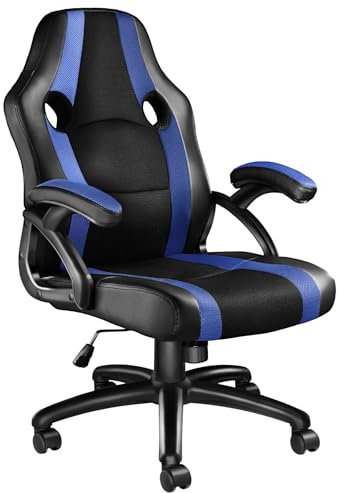 tectake® Silla Gaming, Silla Oficina Ergonómica, Reposabrazos, Ajustable Altura, Silla Estudio, Gaming Chair, Asiento Gamer, Sillón Gaming, Ergonómico, Mecanismo Basculante, Giro 360 - Negro/Azul