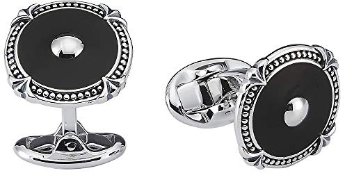 Vinani Design Manschettenknöpfe Onyx rund Muster Kugel geschwärzt glänzend 925 Sterling Silber Herren Anzug Hemd 2MAE