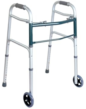 Faltbares Gehgestell aus Aluminium mit 2 Rollen und 2 Stützen, höhenverstellbar, Gewicht 2,4 kg