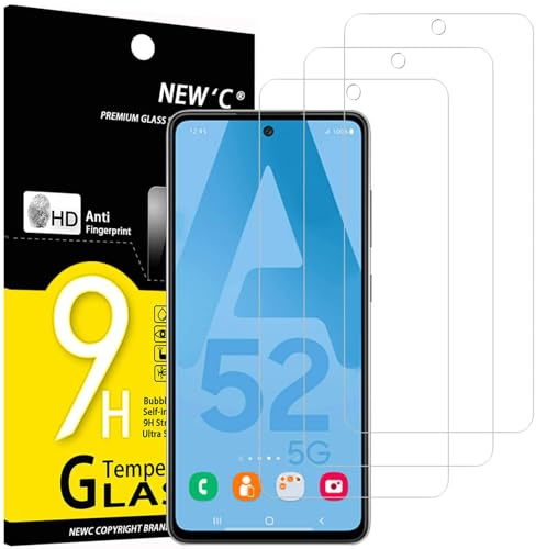 NEW'C 3 Pack, skärmskydd i glas för Samsung Galaxy A52 / A52 5G/ A52S 5G, bubbelfri, 9H hårdhet, 0,33 mm ultratransparent, ultrabeständigt härdat glas