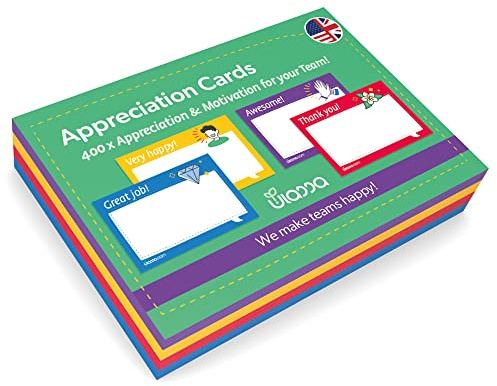 Ulassa Kudos Karten - 400 Kudo Cards DIN A7 - ENGLISH Version - Awesome Kartenset - Karten um Wertschätzung, Lob und Motivation im Team zu steigern - Dankeskarten, Lobkarten