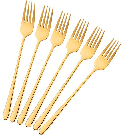 Bisda Tafelgabeln Menuegabeln 6 Stück, 21,3cm, 18/10 Edelstahl Gold Gabel Set