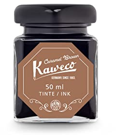Kaweco Bläckglas 50 ml | karamellbrun karamellbrun | veganskt djurförsöksfritt vattenlösligt hållbart | skönhet skrift kalligrafi bokstäver skrivbläck
