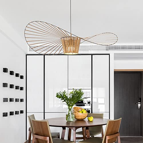 Vertigo Lampe 100cm Braun, Hängelampe Hängeleuchte Kronleuchter Wohnzimmer Pendelleuchte Chandelier Modern Vintage Lustre Fiberglas+Schwarz Pu Kreative Hut Lampe Retro Wohnzimmerlampe,Braun,100cm