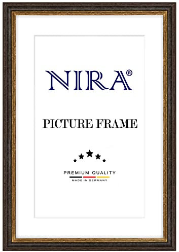 NiRa Massiv Holz Bilderrahmen Landhaus 40 x 40 cm quadratisch in Alt-Schwarz Gold | Farbe und Größe wählbar | Rahmen für Poster | Puzzle | Foto collage HD083