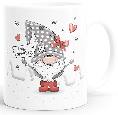 SpecialMe® Kaffee-Tasse Frohe Weihnachten Wichtel Zwerg Gnom Weihnachtsmotiv persönliche Geschenke Weiss-rot standard