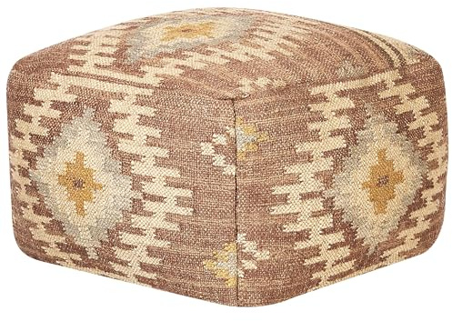 Pouf Jute und Wolle rot/bunt quadratisch 50x50x30 cm orientalisch Beel
