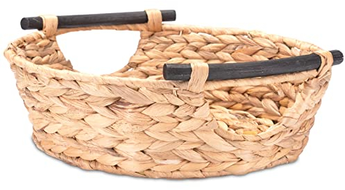 Decorasian Korb zur Aufbewahrung, geflochten aus Wasserhyazinthe mit Griffen - Präsentkorb bzw. Geschenkkorb leer – Ideale Geschenkkörbe von groß bis klein – 32cm Natur