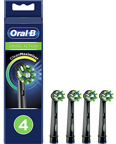 Oral-B Crossaction Electric Toothbrush Replacement Brush Head Refills, Black , 4 Count (Pack of 1)