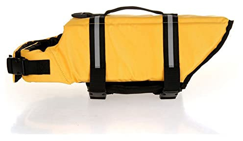 SHTGOI Hundeschwimmweste Reflektierende Rettungsweste für Hunde mit Rettungsgriff Haustiere Schwimmweste Welpen Sicherheit Schwimmanzüge Hundewesten für Schwimmen Bootfahren Wasser Gelb