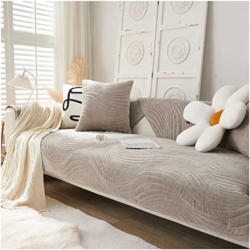 LINGKY Sofa/Couch überzug/überwurf, Sofaschoner rutschfest, Super Weicher Samt Sofabezug für Sofa L Form/U Form/Ecksofa 3/2/1 Sitzer, Sofaschutz Hund Kratzschutz Katze (Taupe,110x180cm)