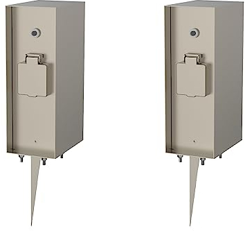 Novatool 2X Steckdosensäule 3-Fach Silber gebürstet Edelstahl eckig IP44 mit Erdspieß mit Dämmerungs-Sensor Steckdose Garten Gartensteckdose Outdoor Steckdosensäule Aussen Steckdosenturm