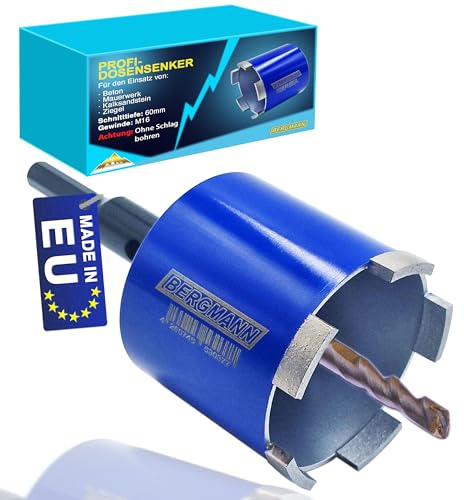 BERGMANN® MADE in EU | Dosensenker Ø 82mm + Sechskant Adapter | Kernbohrer Dosenfräser Lochsäge für Bohrmaschine Unterputzdosen Steckdosen Beton Mauerwerk Ziegel uvm.