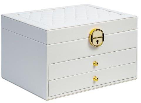 coobest 3 Layer Jewelry Box, Lockable Jewelry Holder Organizer with Jewelry Drawer, Large Jewelry Boxes & Organizer with Velvet Earring Storage, Unique Gifts for Women Mom