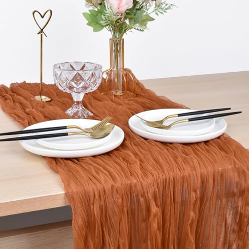 Joanlody Terrakotta-Käsetuch-Tischläufer, rustikaler Gaze-Käsetuch, Tischläufer, Boho, Ostern, Frühling, Sommer, Tischläufer für Hochzeit, Braut, Babyparty, Dekoration, 3 m