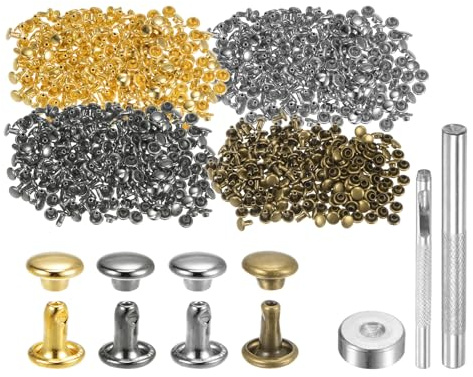 QUARKZMAN 400 Stück 6 x 6mm Leder Nieten, Runde Doppelkappe Tubular Metall Hohlnieten mit Werkzeugen, Zubehör Rücknieten für Lochzange Gürtel Dekoration Kleidung DIY Handwerk (4 Farben)