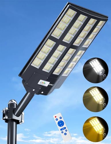 JAYNLT Y-6500W Solar Straßenlaterne für Außen, 3000K/4000K/6500K LED Solar Strahler Außen Kommerzielle die Dämmerung, IP67 Wasserdichte Solarlampen mit Bewegungsmelder für Garage Gärten