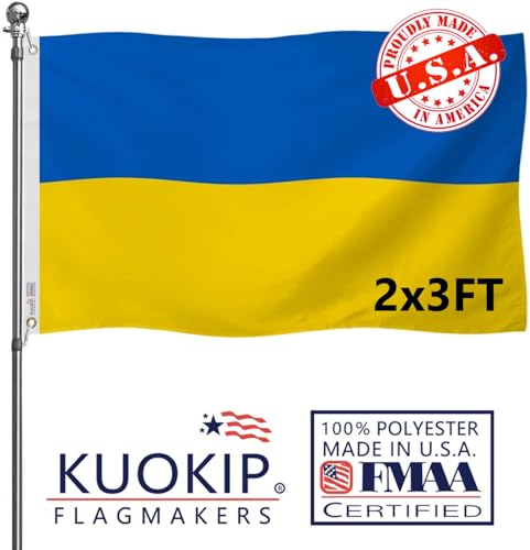 Bandiera dell'Ucraina a doppia faccia 2 x 3 Made in USA Outdoor Heavy Duty poliestere bandiera ucraina UKR con nastro di partenza bianco e 2 occhielli in ottone
