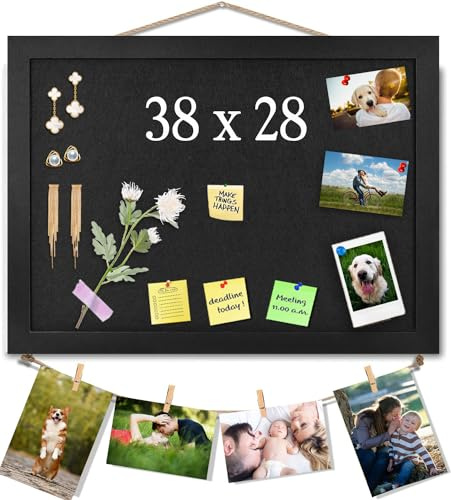 Schwarze Pinnwand aus Kork mit Filz, 38 x 28 cm, kleines Display, Pinnwand für Wände, Schmuck, Notizen, Sammlung, Fotos, Büro, schwarz gerahmt und Filztafel, 1 Stück, UK