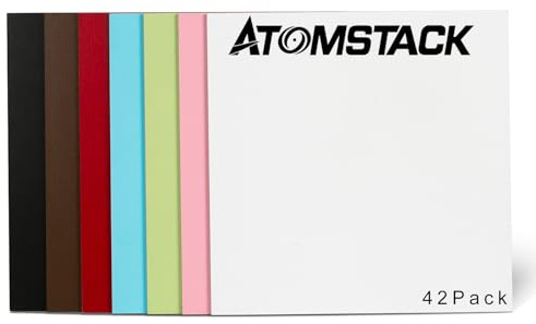 ATOMSTACK 42 unidades con grabado láser en ambos lados teñidos en siete colores de madera contrachapada MDF, grosor 3 mm, dimensiones 300 x 300 mm, para tallar, grabar, pintar y decorar
