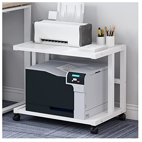 TCDHICY Druckerständer Mobiler Druckerständer mit Stauraum unter dem Schreibtisch, weißer rollender Druckertisch, Arbeitswagen mit Rollen for das Heimbüro Modernes Lagerregal(Size:L48xD38xH45cm)