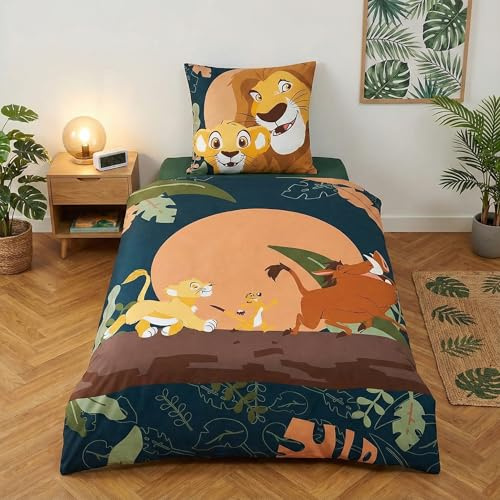 König der Löwen Simba Bettwäsche 140x200 + Kissenbezug Mischgewebe | Wendebettwäsche Einzelbett | Baumwoll-Mischgewebe schnelltrocknend Oeko-Tex | Disney | Kind | Geschenk | Maschinenwaschbar