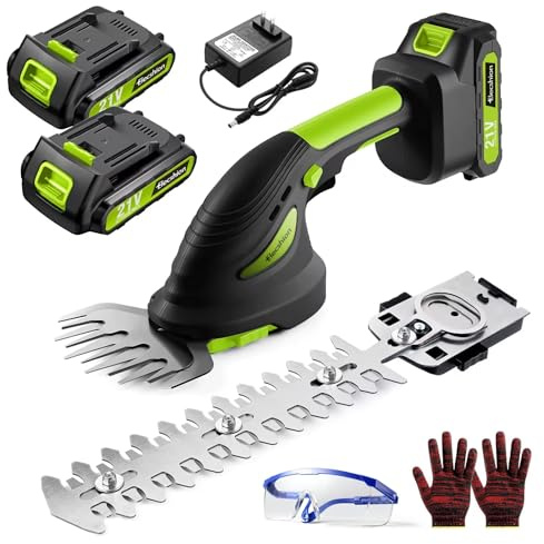 Cordless Hedge Trimmer - 2 Pack 21V Battery with Charger Powered Electric Trimmers, 2 in 1 Handheld Hedge Shears + Grass Cutter Pruning Shrub Cutting Small Branch Tool for Bush,Tree,Garden,Lawn,Yard