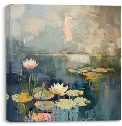 PIY PAINTING Stampa su Tela fiore di loto significa purezza, Quadro su Tela di Fiori eleganti, Quadri Moderni Cucina per la decorazione della casa, la Sala yoga 30x30cm, Telaio Interno in Legno