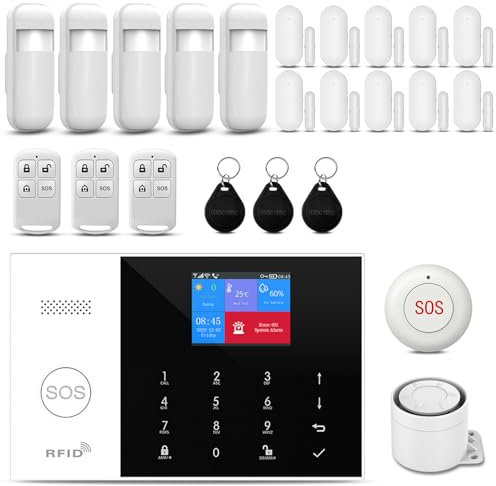XNH Allarme Casa Senza Fili GSM, 21pcs Allarme casa WiFi, Sistema di Allarme con APP, Sirena 120DB, Sensore per Porte e Finestre, Rilevatore di Movimento, Telecomando, Compatibile con Alexa