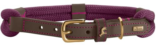 HUNTER Malia Hundehalsband | aus geschmeidigem Tau & robustem Leder, leicht, strapazierfähig, Made in Germany, Farbe: Brombeer/Dunkelbraun, Größe: 50