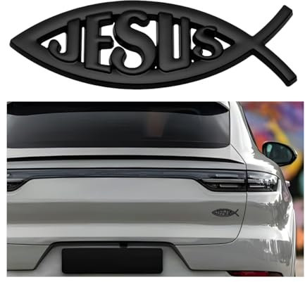 JNNJ Emblema De Peces Coches, Jesus Fish Pegatina Coche, Coche Exterior Cristiano Pez Símbolo Emblema, Cristianas Pegatinas Coche 3D Pez Autoadhesivo, Coches Accesorios Decoración Calcomanía(Negro)