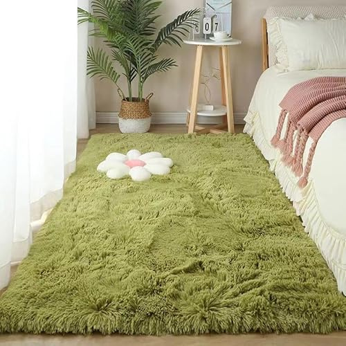 Homesally tapis Chambre Shaggy Tapis pour Salon, Moelleux, Lavable en Machine, Antidérapant, pour Couloir, Descente de Lit, Vert, 50×80cm