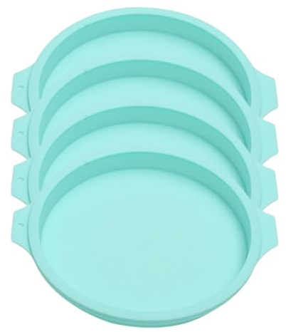 YILANJIN 8-Inch Round Silicone Cake Tin Set - 4 PCS Reusable Baking Molds With Quick Release for Layer and Cheese Cakes (Green)