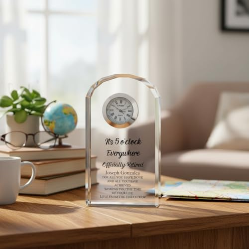Personalised Retirement Gift Crystal Glass Clock Its 5 o'clock Everywhere