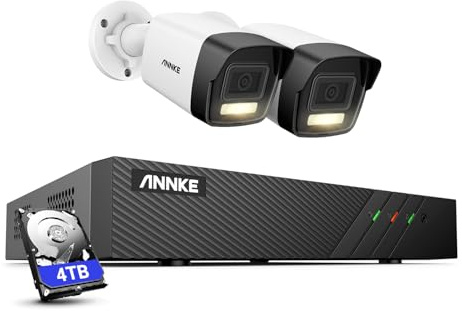 ANNKE 5MP PoE CCTV Security Camera System Outdoor, 8CH NVR with 4TB HDD and 2x 3K PoE IP Cameras, Motion Detection, 100ft Night Vision, Remote Access, 24/7 Recording, H.265+