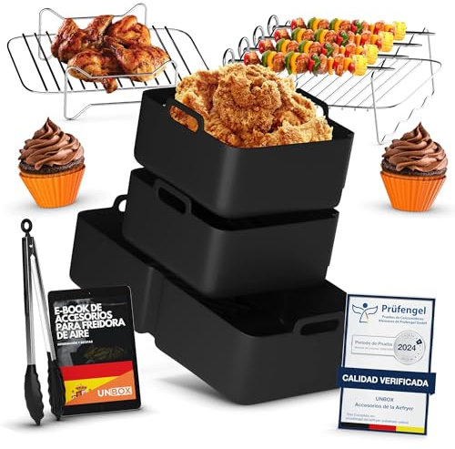UNBOX Airfryer Zubehör für Ninja Foodi Flexdrawer 10 4 L, Cosori Dual Blaze Twinfry XXL 10L, 15-teiliges Heißluftfritteuse Zubehör set mit Silikonform für Ninja AF500 1×10,4L & 2×5,2L, BPA-Frei