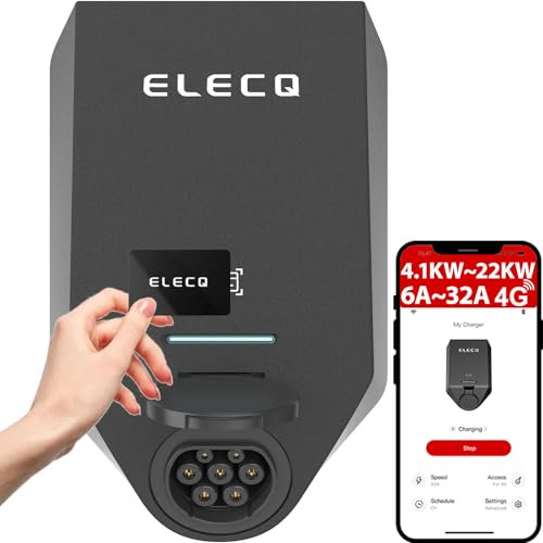 ELECQ Wallbox 22kw mit APP & zähler | PV-Laden, Lastmanagement | §14a-konform | 4G OCPP WLAN | Einstellbar auf 11kW Typ 2 e auto heimladestation | 3-phasig,32A Für außenmontage privat zuhause & Firmen