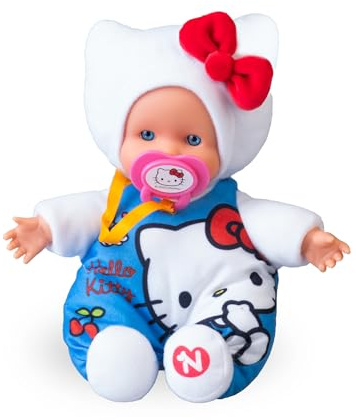 Nenuco Cute Hello Kitty, Mini Baby Puppen von 15 cm, Weicher Körper und Kleid mit einem Design der Hello Kitty Charaktere, Personalisiertes Schnuller, Sammle die Modelle, Famosa (NFNC2100)