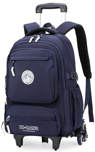 Tanou Cartable a Roulettes pour Garçons, 30L Sac à Dos Scolaire pour Adolescents avec 6 Roues, Imperméable Trolley Daypack Décontracté pour le Collège et le Lycée, Bleu