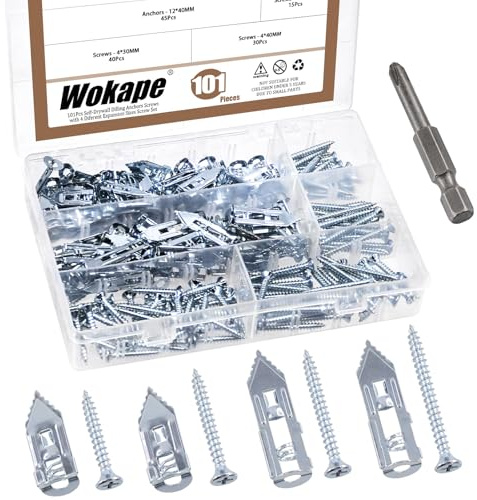 Wokape Set di 100 tasselli autofilettanti, 4 diverse misure, viti di espansione, in acciaio al carbonio zincato, tasselli autoforanti per cartongesso, non sono necessarie forature (blue-white)