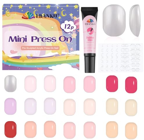EBANKU 12er Pack Gefälschte Nägel für Kinder, 288 Stück Kinder kurze glänzende Presse auf Nägel kurze volle Abdeckung gefälschte für Mädchen mit Kleber | Press on Nails Kurz Full Cover Fake Nails für Mädchen mit Nagelkleber