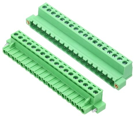 sourcing map 1 set di morsettiera per PCB, 300 V, 10 A, maschio e femmina, 18 pin, distanza 5,08 mm, morsettiera per montaggio a vite, connettore 102 x 15 x 29 mm, per progetti elettronici, verde
