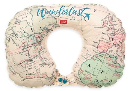 LEGAMI - Coussin Gonflable de Voyage, Fermeture à 2 Boutons, Confortable, Ergonomique, Facile à gonfler et à dégonfler, étui avec Mousqueton, en Polyester, 36,5 x 23 cm
